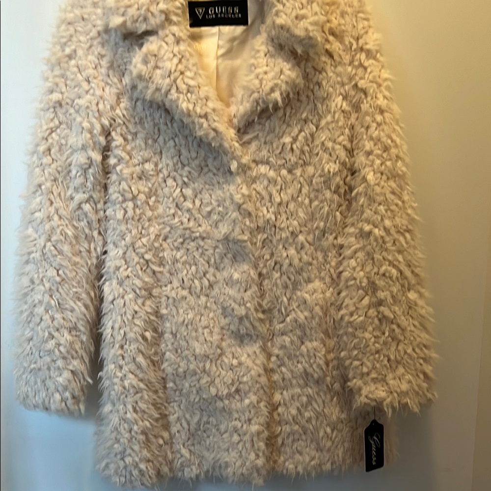Guess Cream Teddy Jacket, snap closure, new with tags.